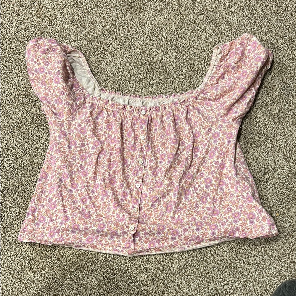 American Eagle Outfitters Pink Smocked Puff Sleeve Blouse